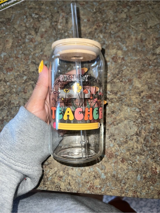Other - Never used Teacher Floral Acrylic Tumbler with Straw